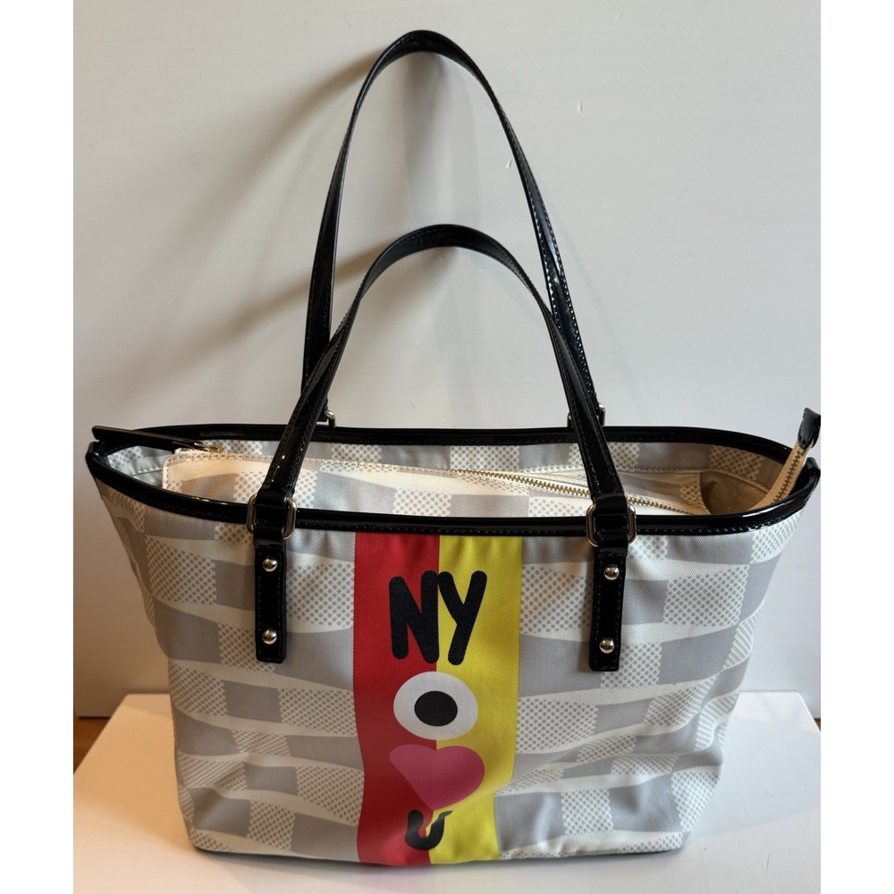 Kate Spade KSNY x Dancer NYC Tote Bag Gray Check Plaid Large Shoulder Purse